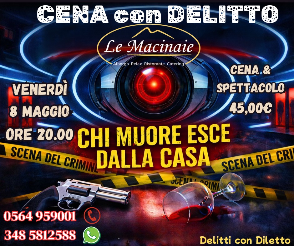 Saremo chiamati a risolvere uno dei casi del Commissario Manganello. La cucina tradizionale del Monte Amiata rivisitata da Giorgio e vini di nostra produzione.